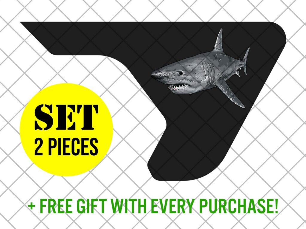Colorful Printed Shark Fender Vent Vinyl Decal Sticker, JL / JLU / JT Colorful Printed Shark Fender Vent Decal Set, Pair Decals