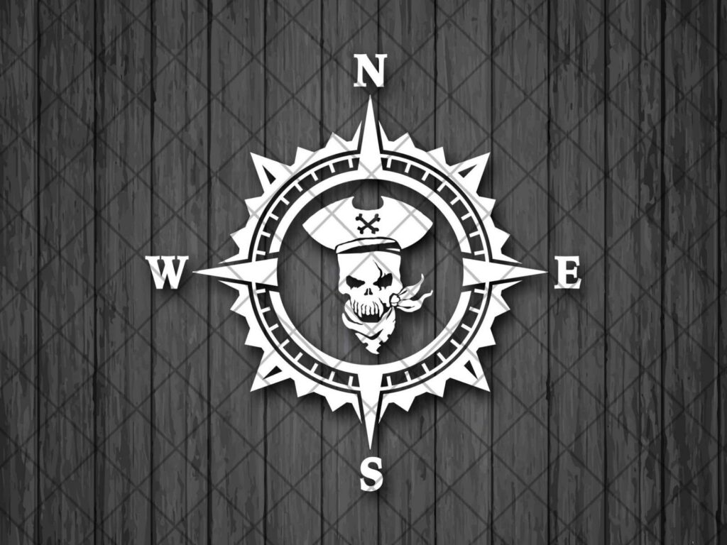 Pirate Skull Captain Compass Vinyl Decal Sticker, Compass Rose, Ship Captain Decal, Truck Decal, Laptop Stickers, Decals for off-road SUV’s