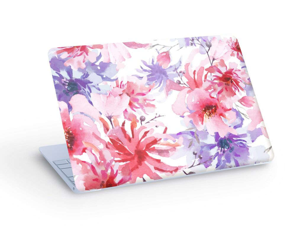 FLOWERS Watercolor LAPTOP SKIN Decal Sticker, Laptop Skin Decal – Custom Size