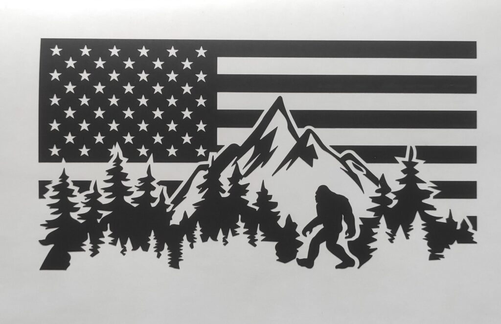 BIGFOOT USA Mountain Forest Vinyl Decal Sticker, American Bigfoot Decal, SASQUATCH Decal, Truck Decal, Laptop Stickers, Decals for off-road
