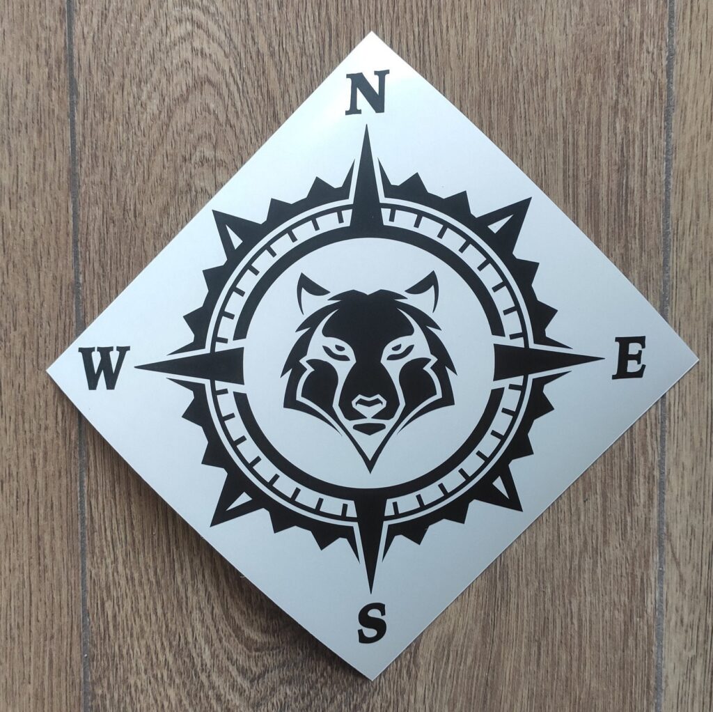 Wolf Compass Vinyl Decal Sticker, Compass Rose, Mountain Decal, Truck Decal, Laptop Stickers, Wolf Decal, Top Quality Decal For Offroad Cars