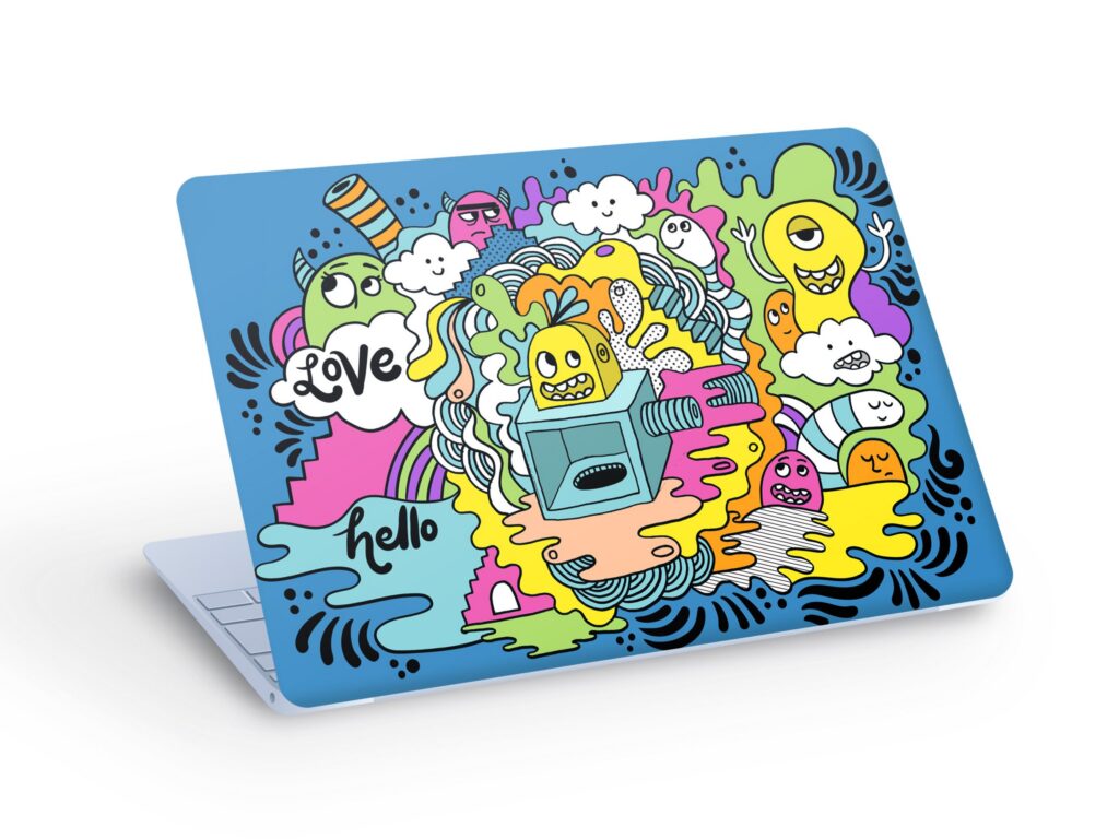 COLORFUL Crazy Monsters LAPTOP SKIN Decal Sticker, Crazy Monster Laptop Skin Decal – Custom Size