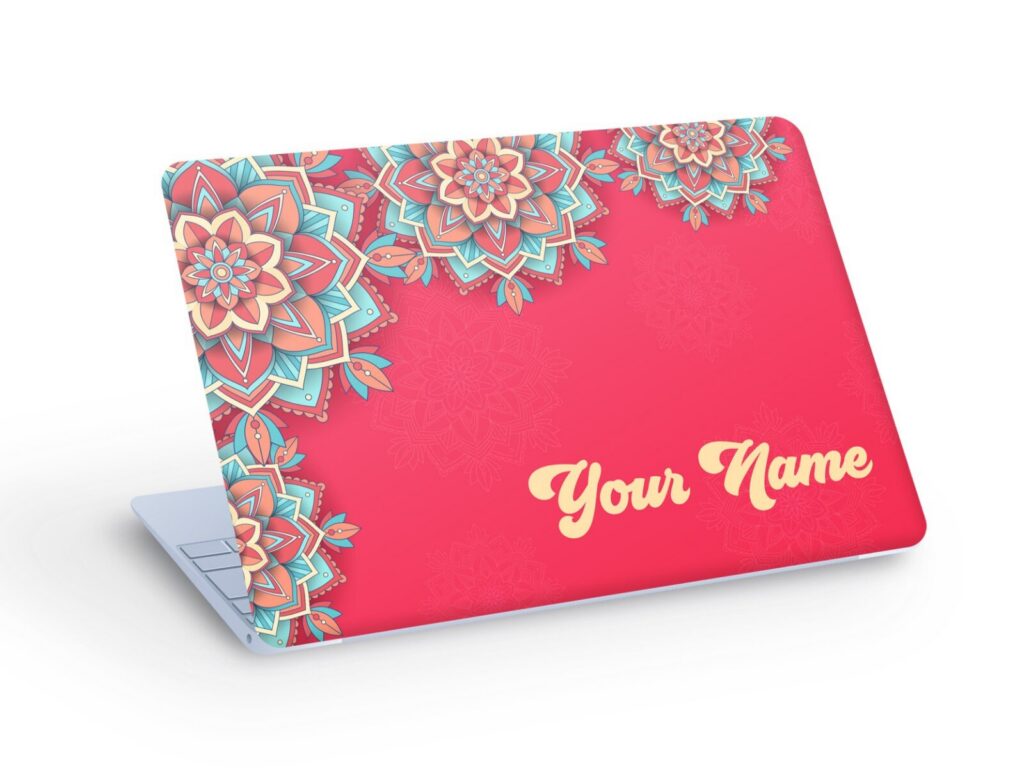 Custom Name MANDALA LAPTOP SKIN Decal Sticker, Mandala Flower Custom Text Laptop Skin Decal – Custom Size