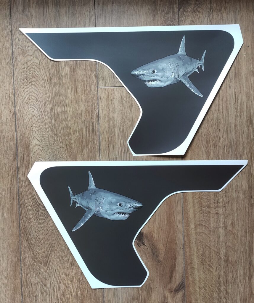 Colorful Printed Shark Fender Vent Vinyl Decal Sticker, JL / JLU / JT Colorful Printed Shark Fender Vent Decal Set, Pair Decals
