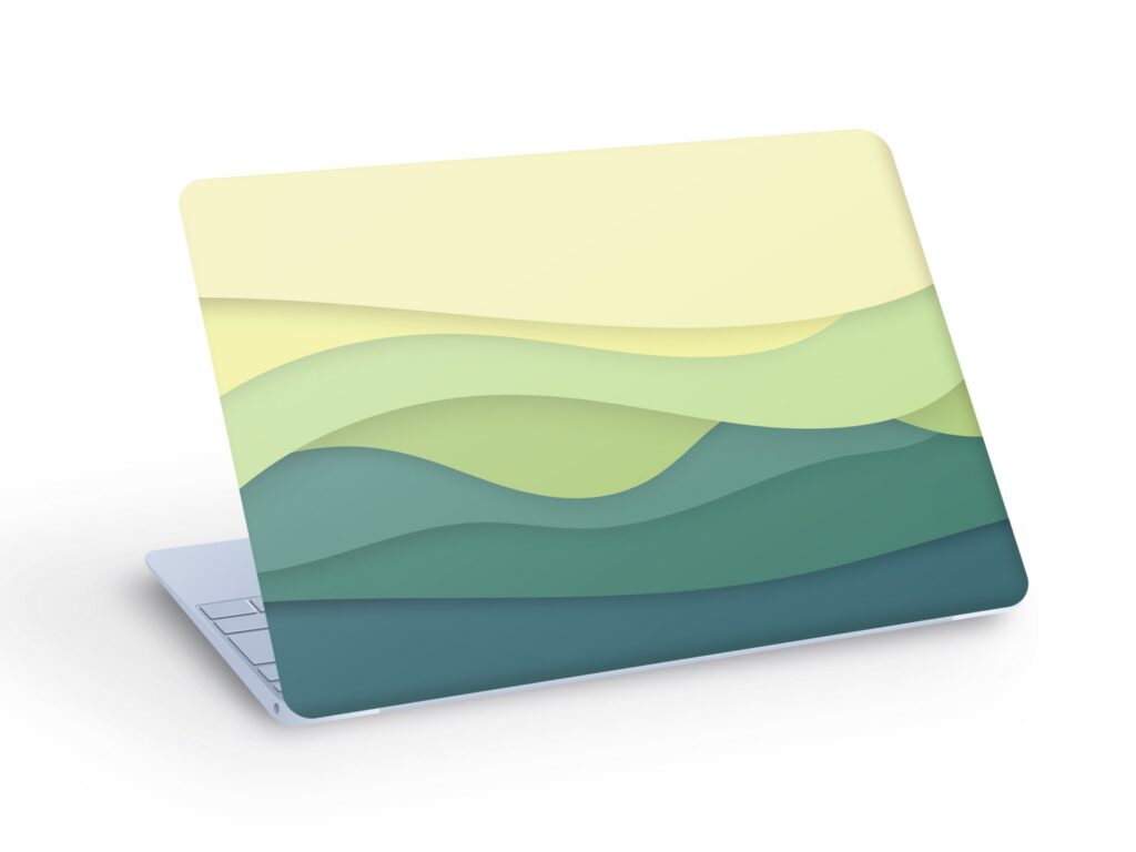 Green Wavy LAPTOP SKIN Decal Sticker, Abstract Green Waves Laptop Skin Decal – Custom Size