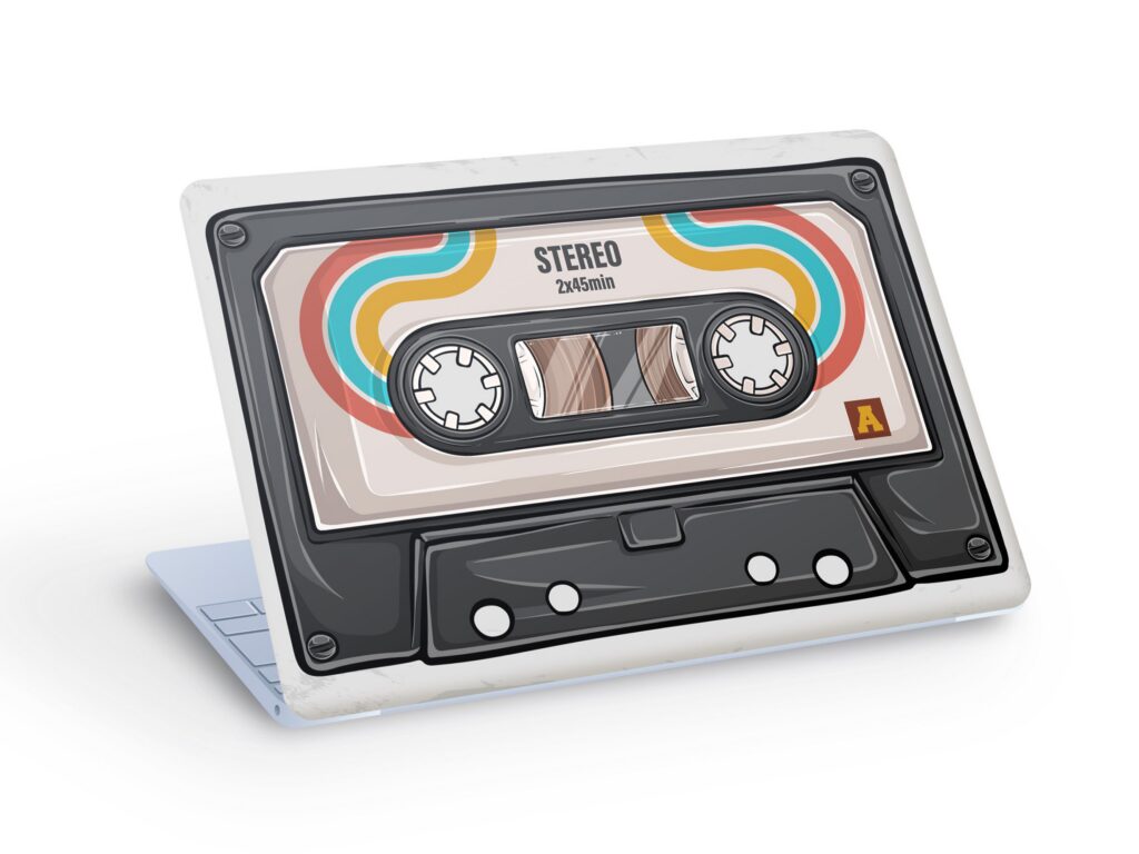 MUSIC Cassette Tape LAPTOP SKIN Decal Sticker, Retro Cassette Tape Laptop Skin Decal – Custom Size
