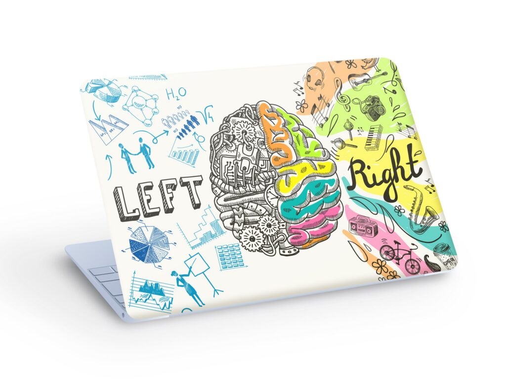 BRAIN Hemispheres Left & Right Skin LAPTOP Decal Sticker, BRAIN Laptop Skin Decal Sticker,  Brain Logic and Arts Laptop Skin – Custom Size
