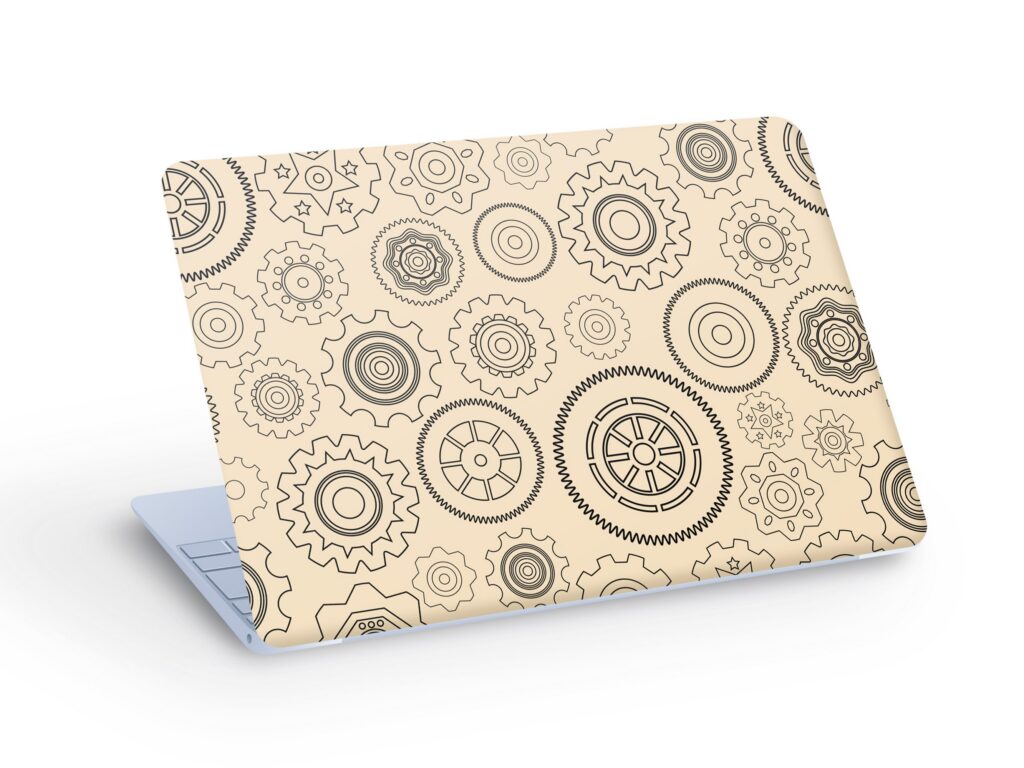 Gear Wheels Pattern LAPTOP Skin Decal Sticker, Mechanical Engineering Laptop Skin Decal – Custom Size