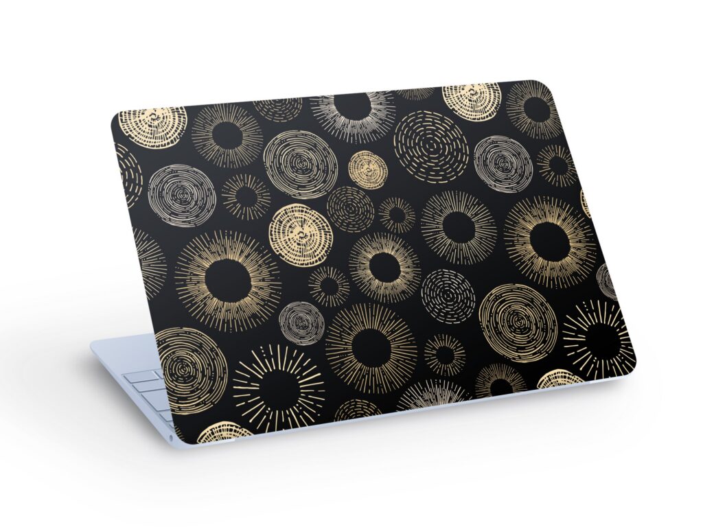 Black & Gold Circle LAPTOP SKIN Decal Sticker, Black and Gold Stylized Pattern Skin Decal – Custom Size