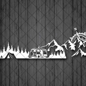 Treeline and Mountain COMPASS CAMPING Van Vinyl Decal Sticker, Camping Mountain and Treeline 4x4 Off Road Vinyl Decal Sticker, Caravan 4x4