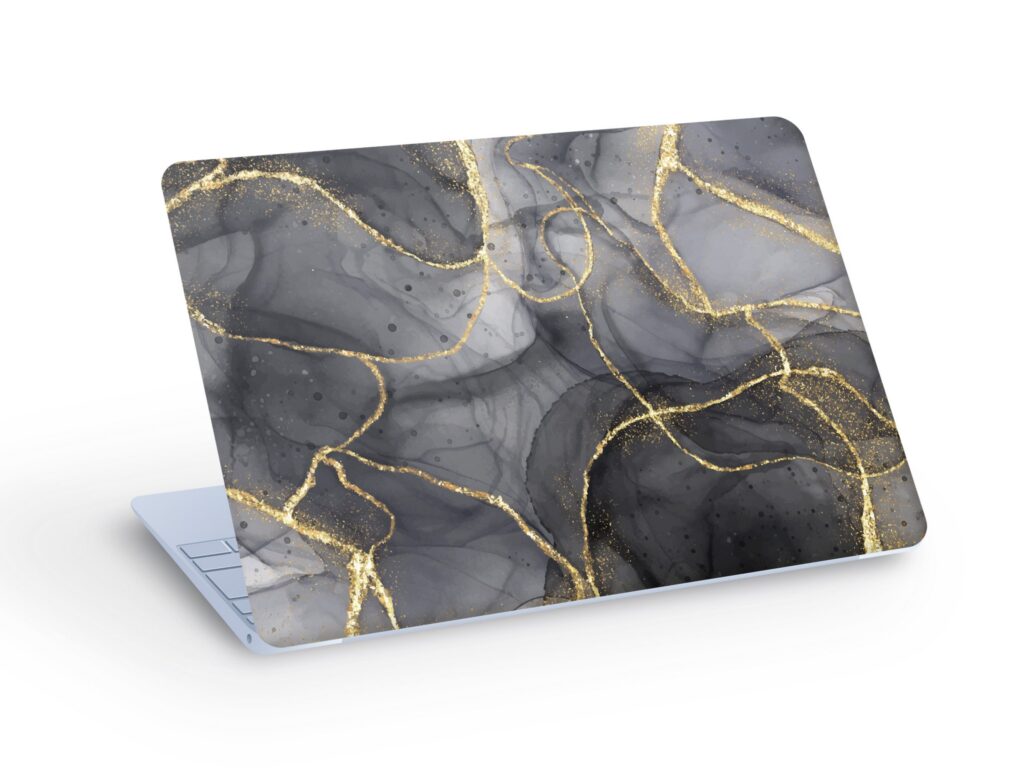 Grey MARBLE & Gold Glitter LAPTOP SKIN Decal Sticker, Grey Marble Ink Laptop Skin Decal – Custom Size
