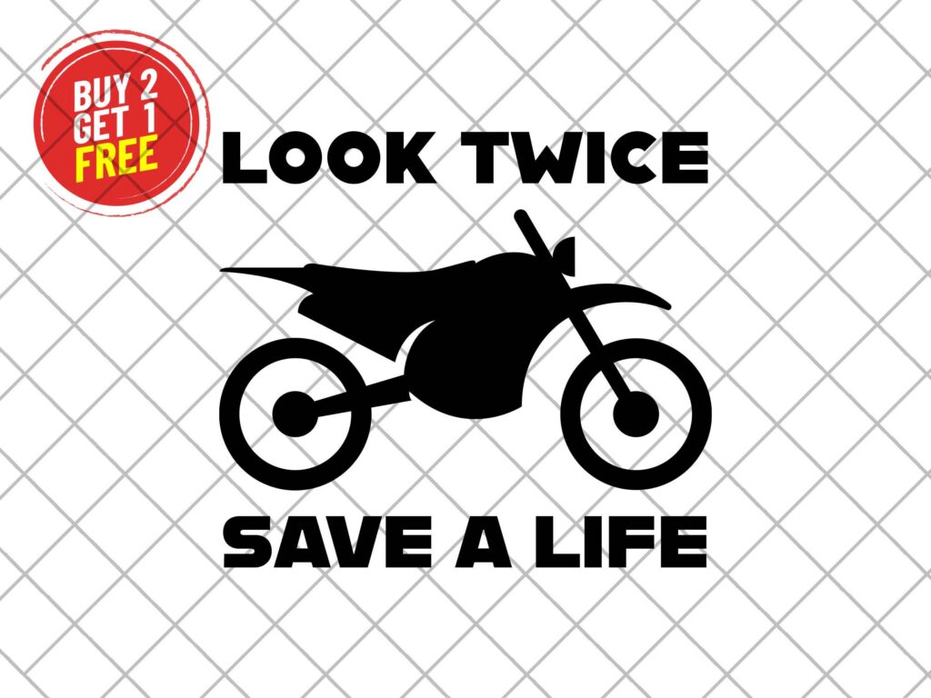 Look Twice Save a Life Vinyl Decal Sticker, Biker Awareness Sticker, Look Twice Motorcycle Vinyl Decal, Motorcycle Safety Bumper Sticker