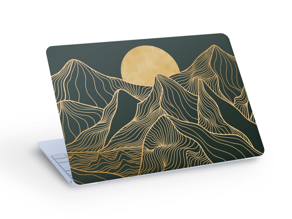 Abstract Sun & MOUNTAIN Line Art LAPTOP SKIN Decal Sticker,Sun Mountain Line Art Laptop Skin Decal – Custom Size