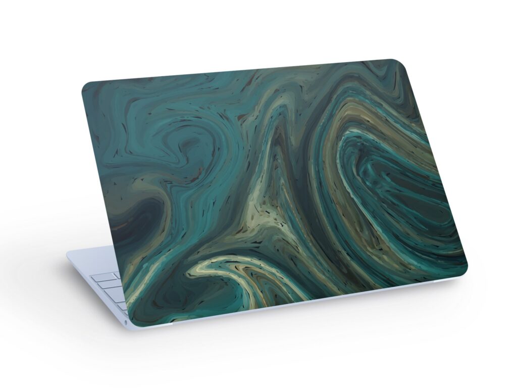 Dark Green MARBLE Ink LAPTOP SKIN Decal Sticker, Green Marble Abstract Laptop Skin Decal – Custom Size