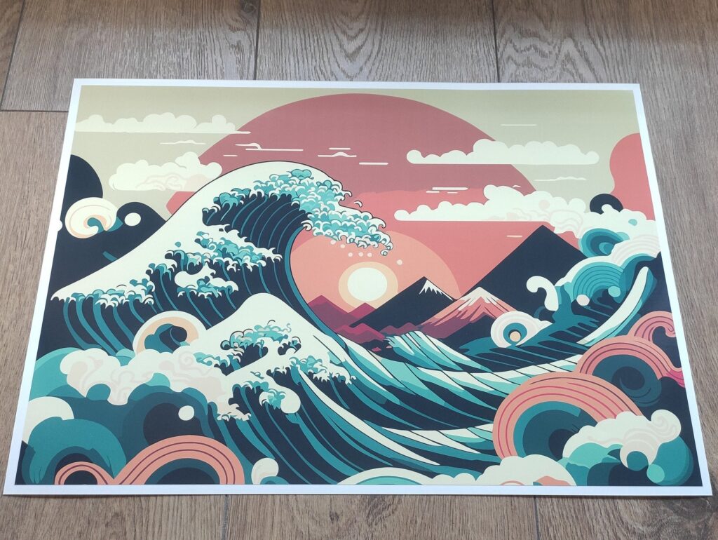 JAPANESE Art Ocean Wave & Sun LAPTOP SKIN Decal Sticker, Big Ocean Wave and Sun Laptop Skin Decal – Custom Size