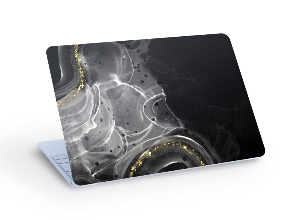 Black & Gold Ink MARBLE LAPTOP SKIN Decal Sticker, Black and Gold Ink Marble Laptop Skin Decal Sticker – Custom Size