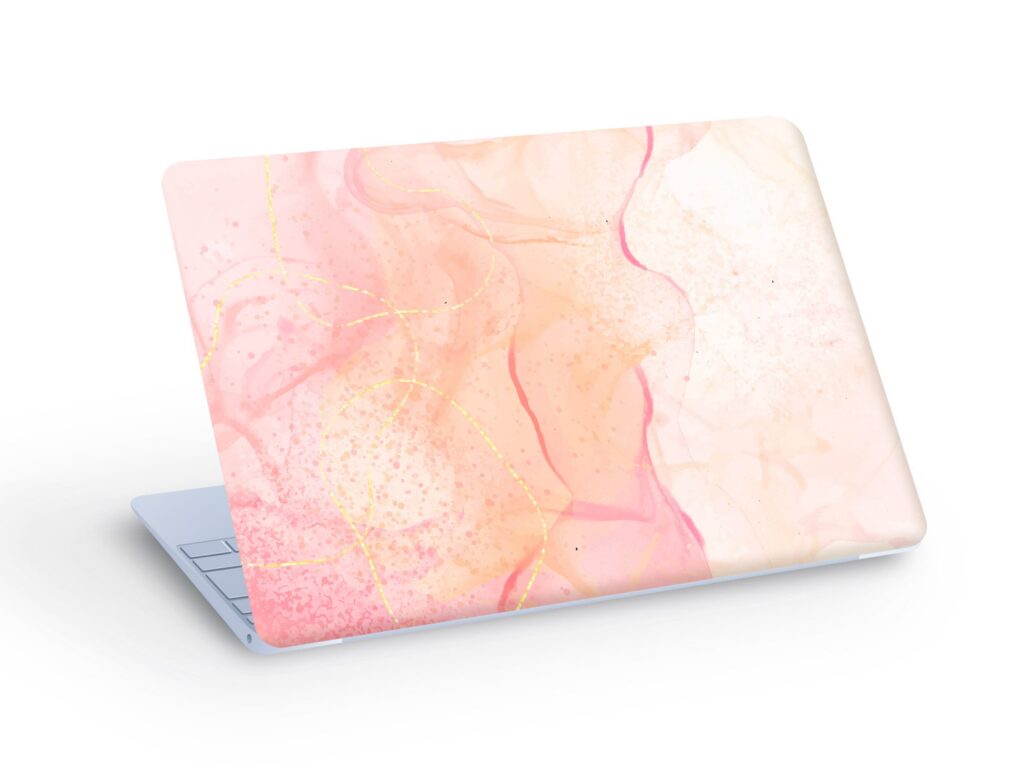 Coral Pink MARBLE Ink LAPTOP SKIN Decal Sticker, Pink Marble Ink Laptop Skin Decal – Custom Size