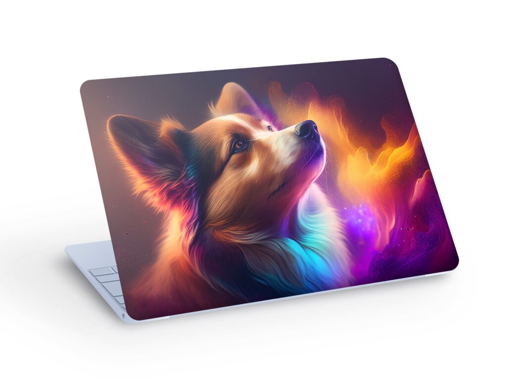 Cute DOG LAPTOP SKIN Decal Sticker, Dog On Black Background Laptop Skin Decal – Custom Size