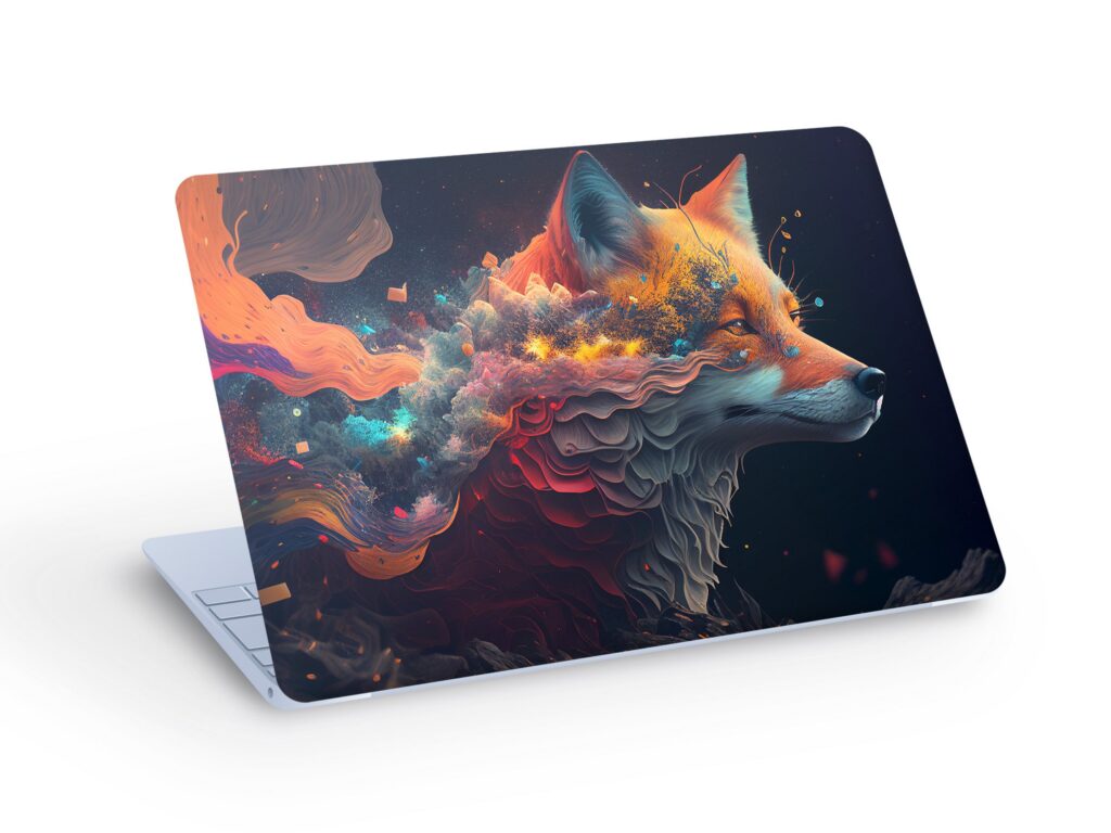 FOX LAPTOP SKIN Decal Sticker, Fox On Black Background Laptop Skin Decal – Custom Size