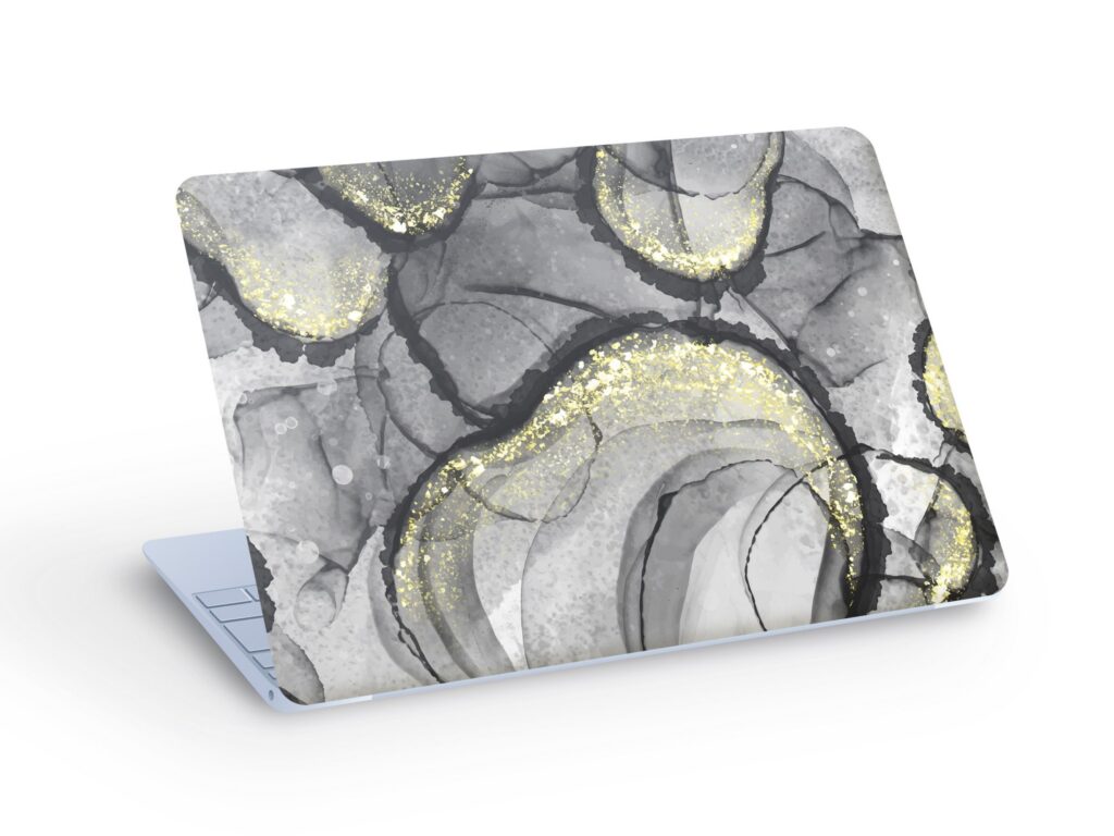 Grey & Gold Ink MARBLE LAPTOP SKIN Decal Sticker, Black and Gold Ink Marble Laptop Skin Decal Sticker – Custom Size