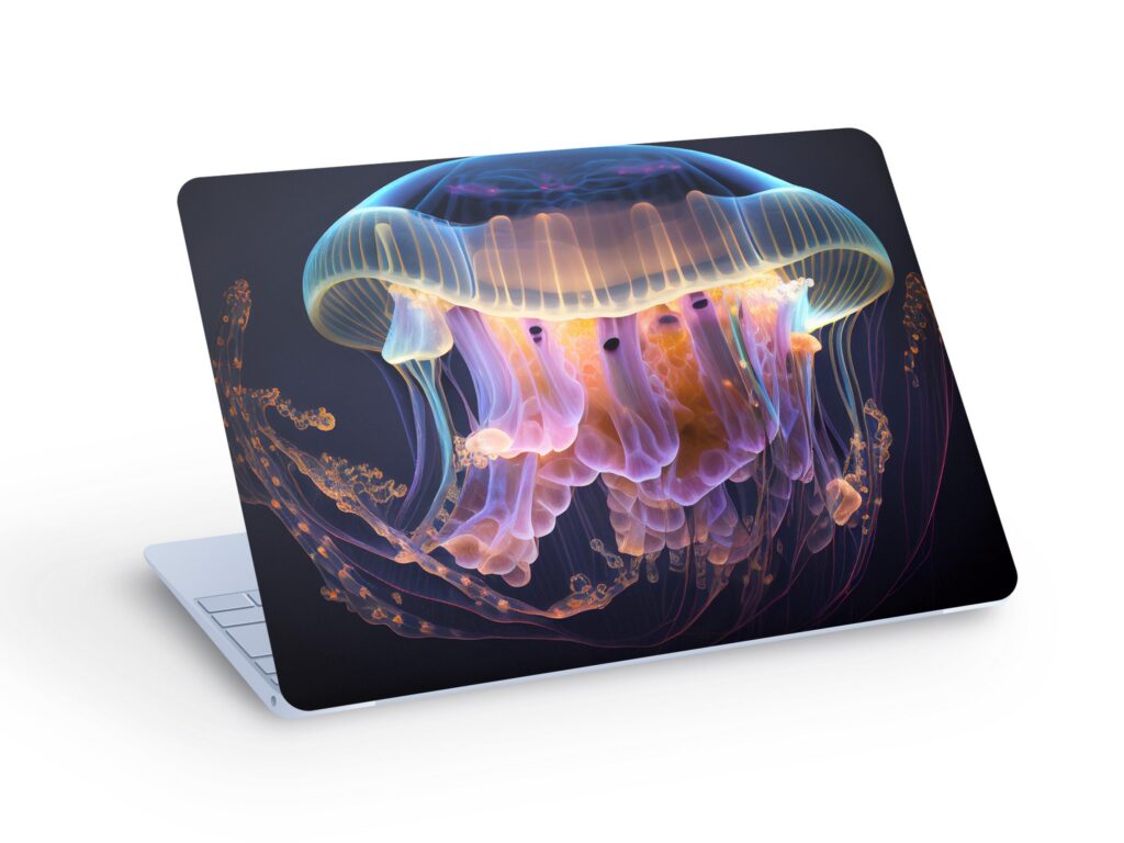 Futuristic Glowing JELLYFISH LAPTOP SKIN Decal Sticker, Abstract Unique Jellyfish Laptop Skin Decal – Custom Size