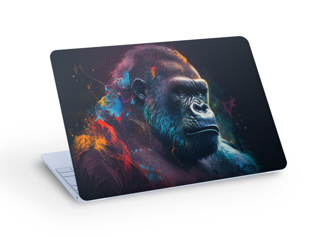Colorful GORILLA LAPTOP SKIN Decal Sticker, Gorilla On Black Background Laptop Skin Decal – Custom Size