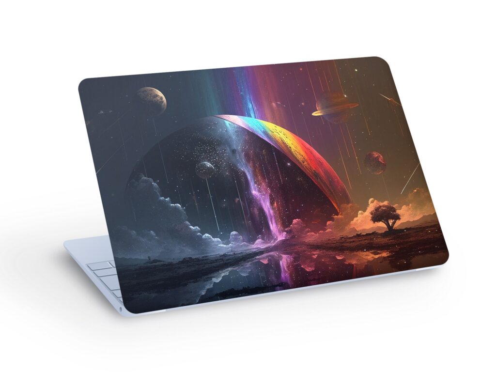 Abstract Meteorite Rain Space LAPTOP SKIN Decal Sticker, Abstract Meteorite Rainbow Rain In Space Landscape Laptop Skin Decal – Custom Size
