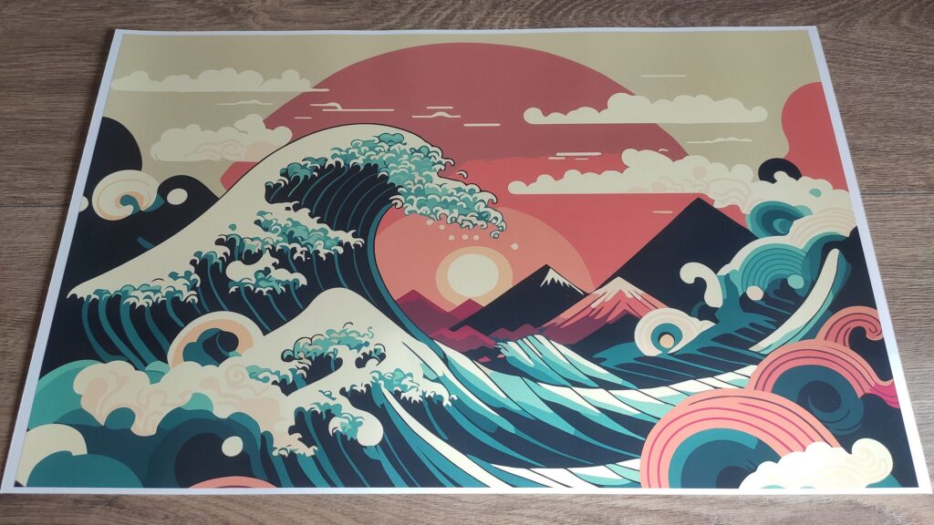 JAPANESE Art Ocean Wave & Sun LAPTOP SKIN Decal Sticker, Big Ocean Wave and Sun Laptop Skin Decal – Custom Size