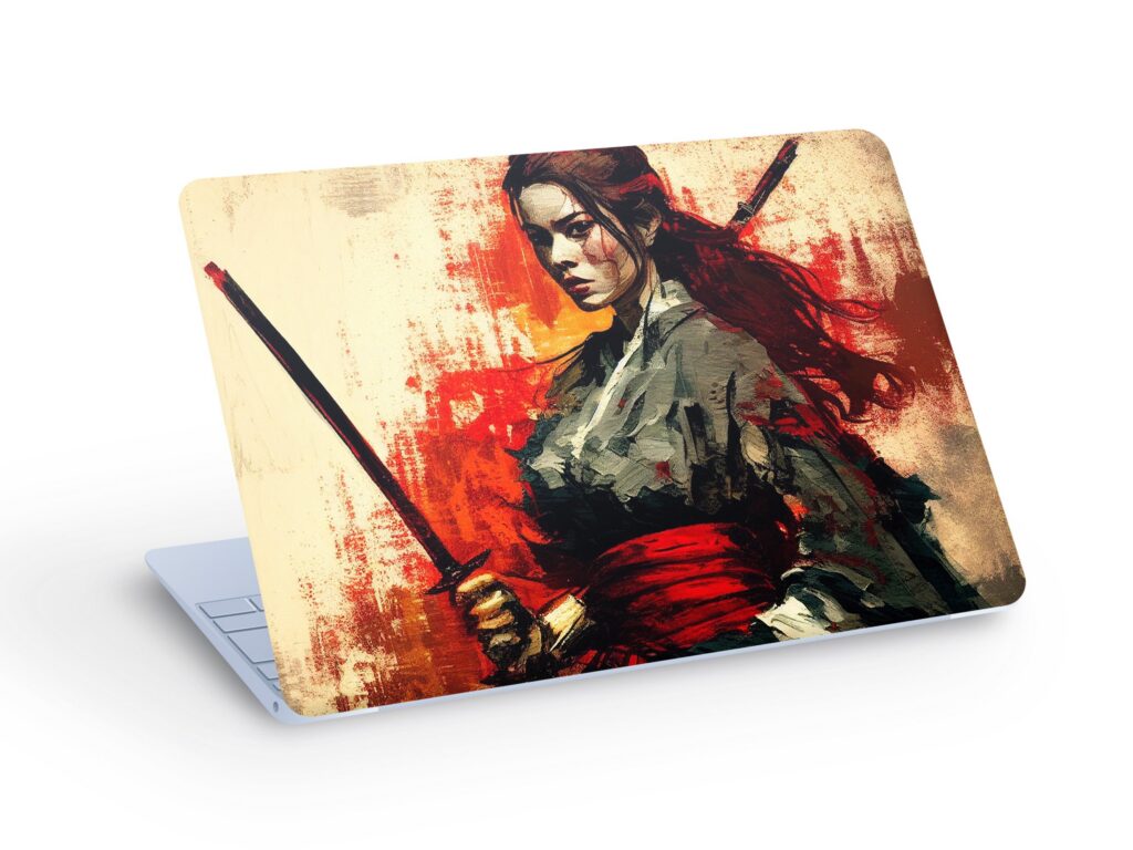 SAMURAI Woman LAPTOP SKIN Decal Sticker, Woman Warrior Macbook Skin, Samurai Laptop Skin Decal – Custom Size