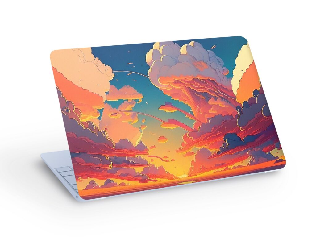 Vibrant SKY Clouds illustration LAPTOP SKIN Decal Sticker, Cloudy Sky Macbook Skin, Colorful Sky & Clouds Laptop Skin Decal – Custom Size