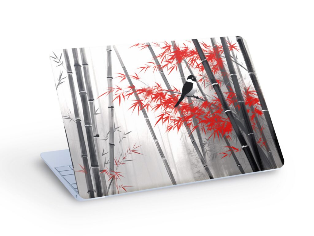 Bird in Bamboo Forest LAPTOP SKIN Decal Sticker,  JAPANESE Bamboo Forest Landscape Laptop Skin Decal – Custom Size