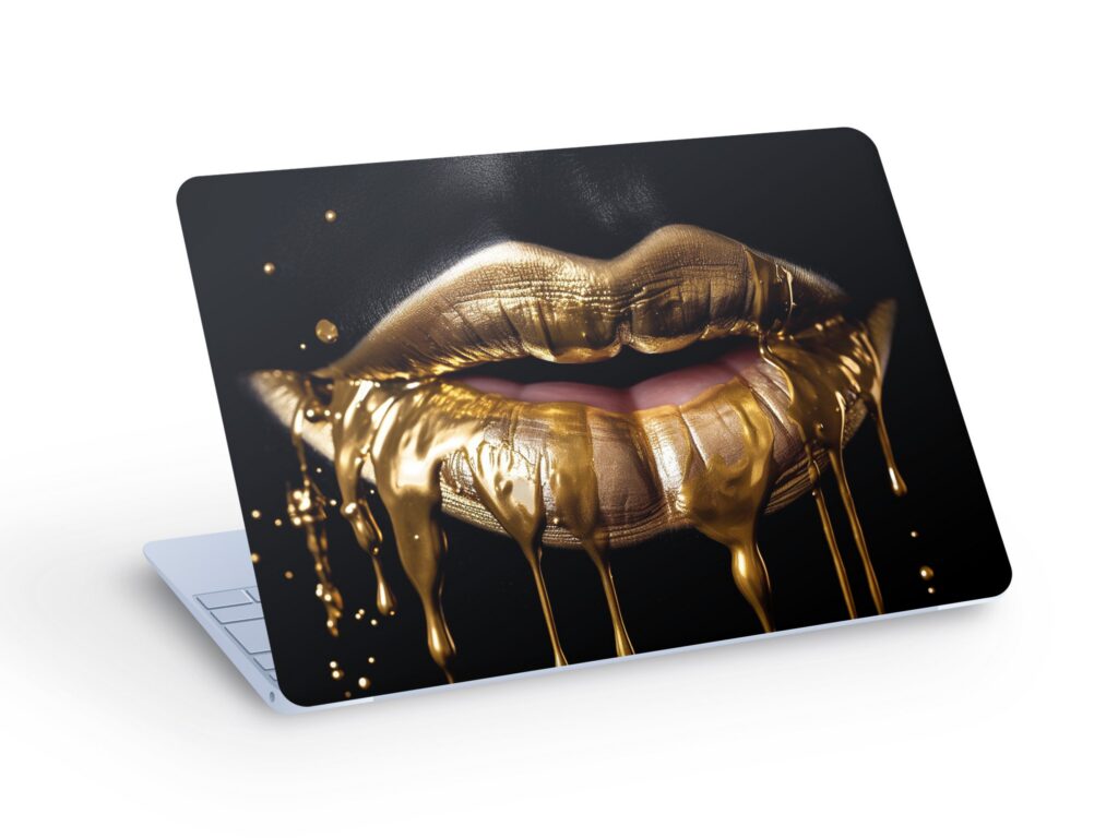 Luscious Golden LIPS LAPTOP SKIN Decal Sticker,  Macbook Skin, Golden Lips Laptop Skin Decal – Custom Size