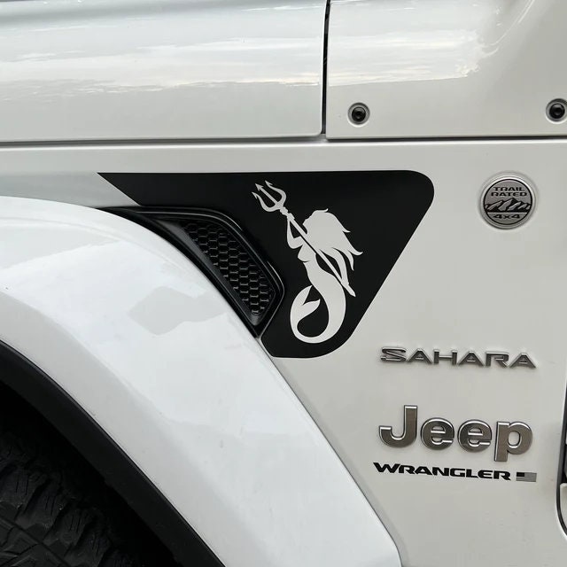 Mermaid Fender Vent Vinyl Decal Sticker, JL / JLU / JT Fender Vent Decal Set, Pair Decals