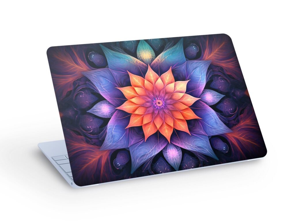KALEIDOSCOPE Flower LAPTOP SKIN Decal Sticker, Kaleidoscope Lotus Flower Laptop Skin Decal – Custom Size
