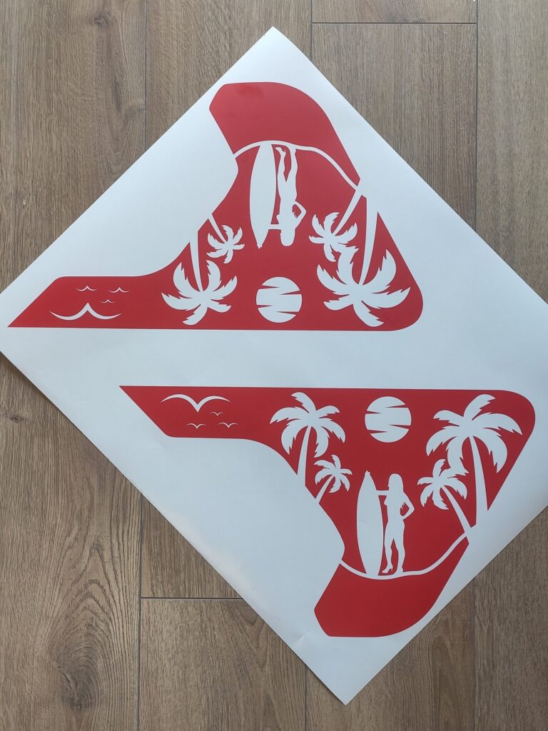 Palm Trees Beach Surfer Girl Fender Vent Vinyl Decal Sticker, JL / JLU / JT Fender Vent Decal Set, Pair Decals