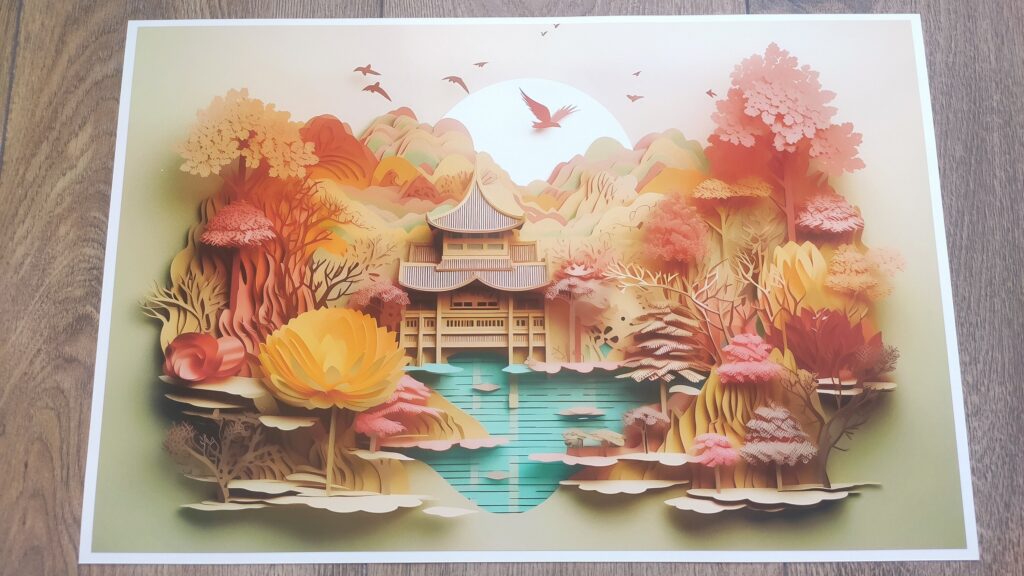Chinese Landscape Illustration LAPTOP SKIN Decal Sticker, Paper Craft, Oriental Kirigami Landscape Laptop Skin Decal – Custom Size
