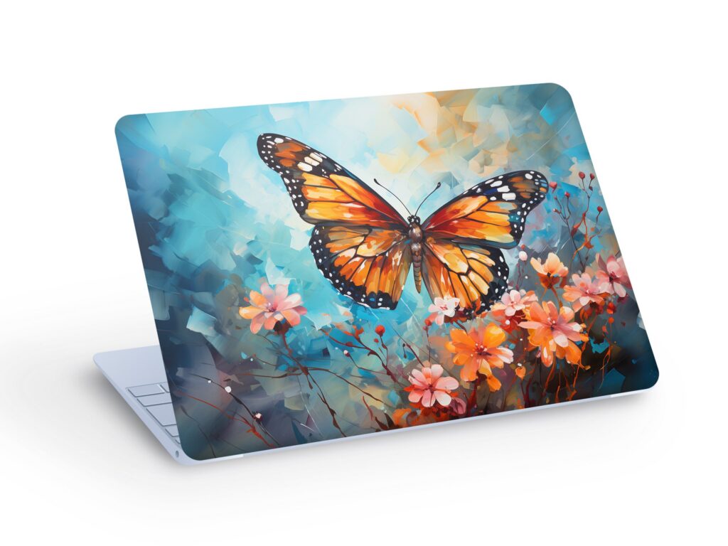 Colorful Flowers & BUTTERFLY LAPTOP SKIN Decal Sticker, Macbook Skin Flowers and Butterfly Laptop Skin Decal – Custom Size