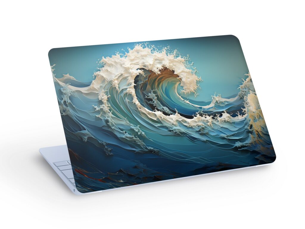Blue OCEAN Wave Skin Decal Sticker, Dramatic Sea Waves Laptop Skin Decal – Custom Size