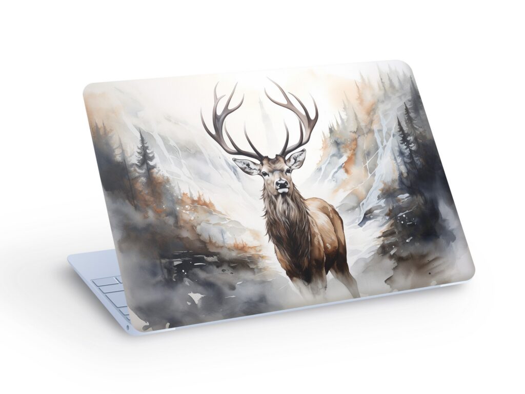 Mountain DEER LAPTOP SKIN Decal Sticker, Deer Forest Nature Laptop Skin Decal – Custom Size