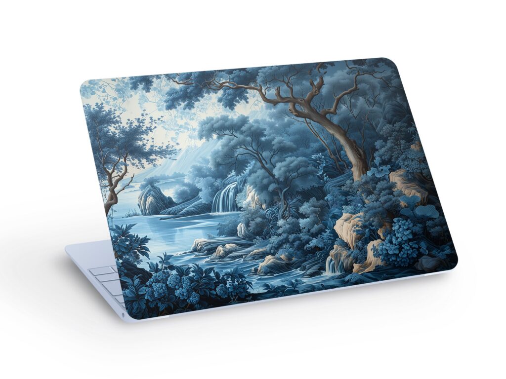 Blue JAPANESE Mountain River Landscape LAPTOP SKIN Decal Sticker, Macbook Japanese Laptop skin Office Gift, Unique Laptop Skin Decal