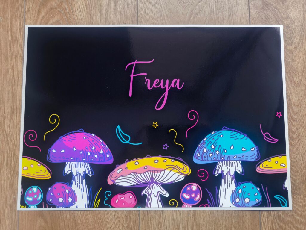 MUSHROOMS LAPTOP SKIN Decal Sticker, Colorful Psychedelic Mushrooms Laptop Skin Decal – Custom Size, Custom Text or Custom Name