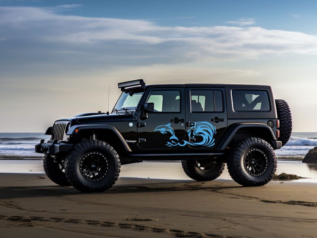 Ocean DOLPHIN Wave SUV Vinyl Decal Stickers,Sea Wave Dolphin 4×4 Off Road Vinyl Decal Sticker, Beach 4×4 Vehicle Decal Sticker – Pair Decals
