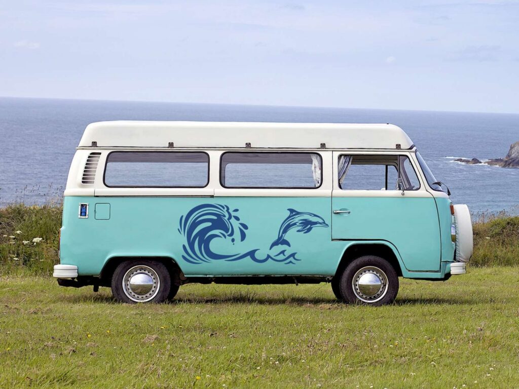 Ocean DOLPHIN Wave SUV Vinyl Decal Stickers,Sea Wave Dolphin 4×4 Off Road Vinyl Decal Sticker, Beach 4×4 Vehicle Decal Sticker – Pair Decals