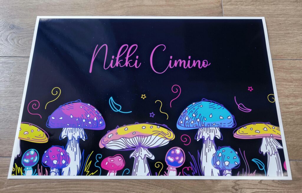 MUSHROOMS LAPTOP SKIN Decal Sticker, Colorful Psychedelic Mushrooms Laptop Skin Decal – Custom Size, Custom Text or Custom Name