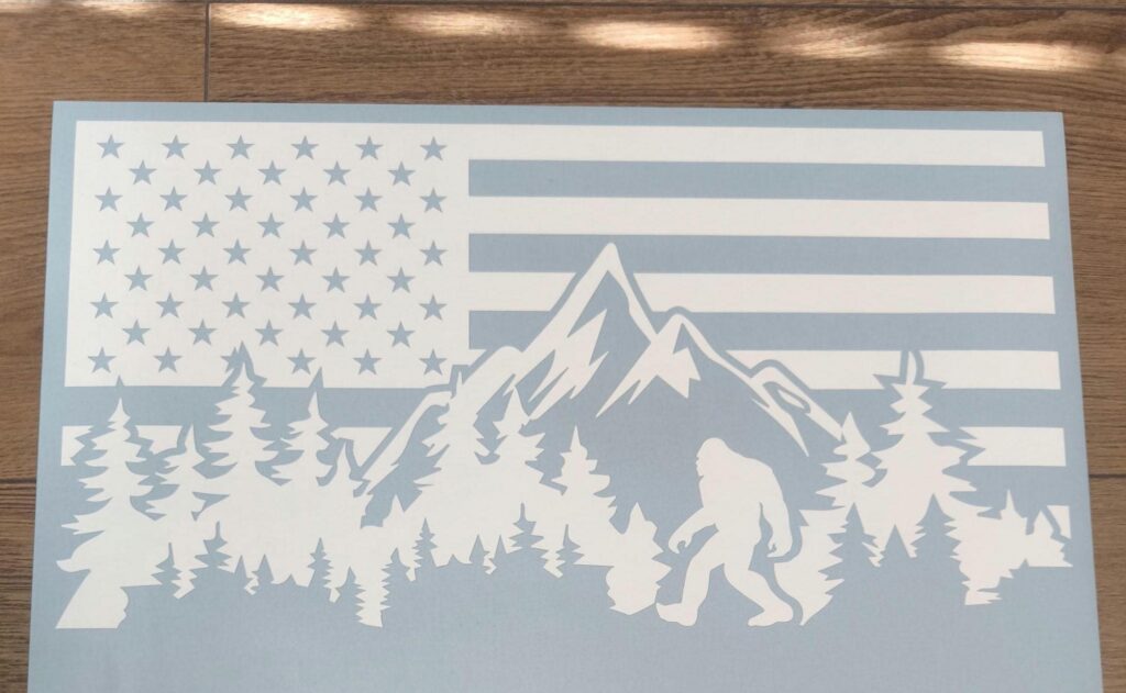 BIGFOOT USA Mountain Forest Vinyl Decal Sticker, American Bigfoot Decal, SASQUATCH Decal, Truck Decal, Laptop Stickers, Decals for off-road