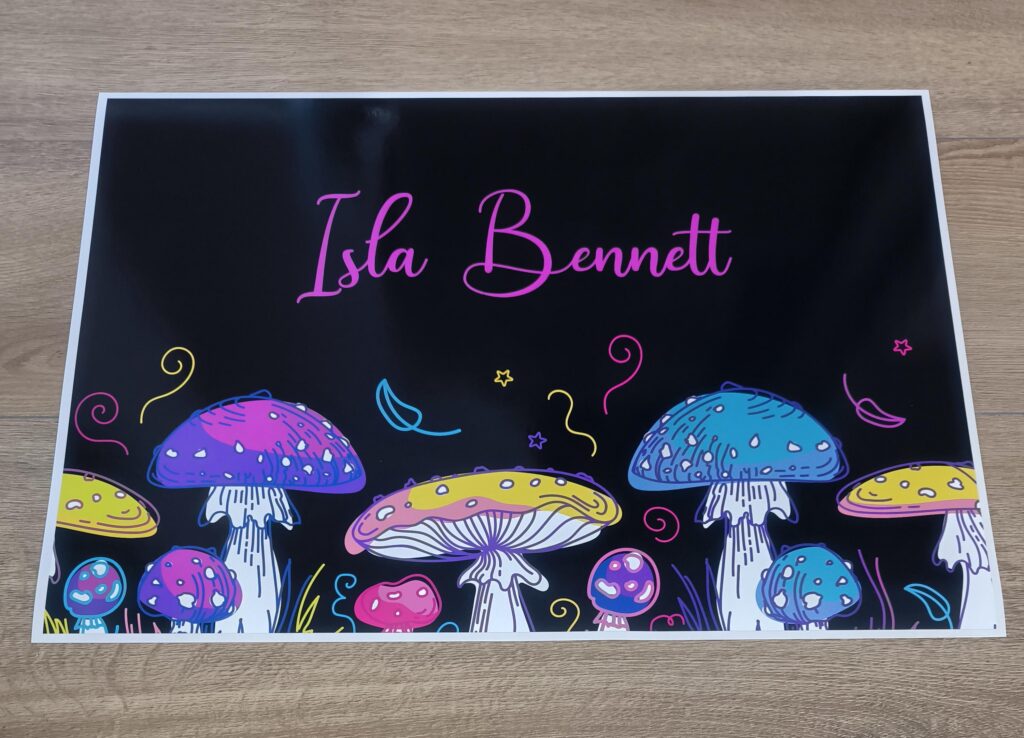 MUSHROOMS LAPTOP SKIN Decal Sticker, Colorful Psychedelic Mushrooms Laptop Skin Decal – Custom Size, Custom Text or Custom Name