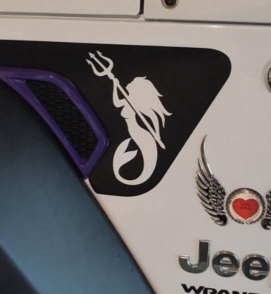 Mermaid Fender Vent Vinyl Decal Sticker, JL / JLU / JT Fender Vent Decal Set, Pair Decals