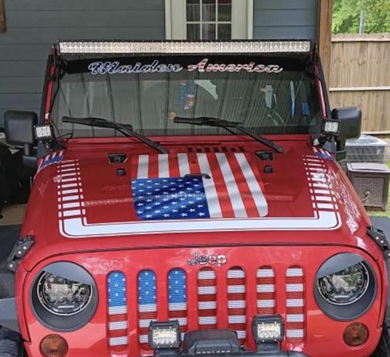 American Flag Truck Hood Vinyl Decal Sticker, American Flag Hood Decal TJ / LJ / Jk / JkU Hood Decal, USA  Flag Car Decal Sticker