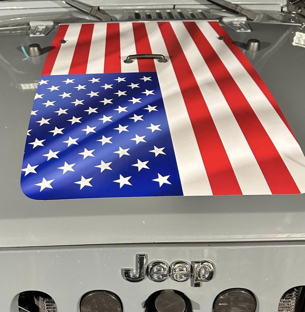 American Flag Truck Hood Vinyl Decal Sticker, American Flag Hood Decal TJ / LJ / Jk / JkU Hood Decal, USA  Flag Car Decal Sticker